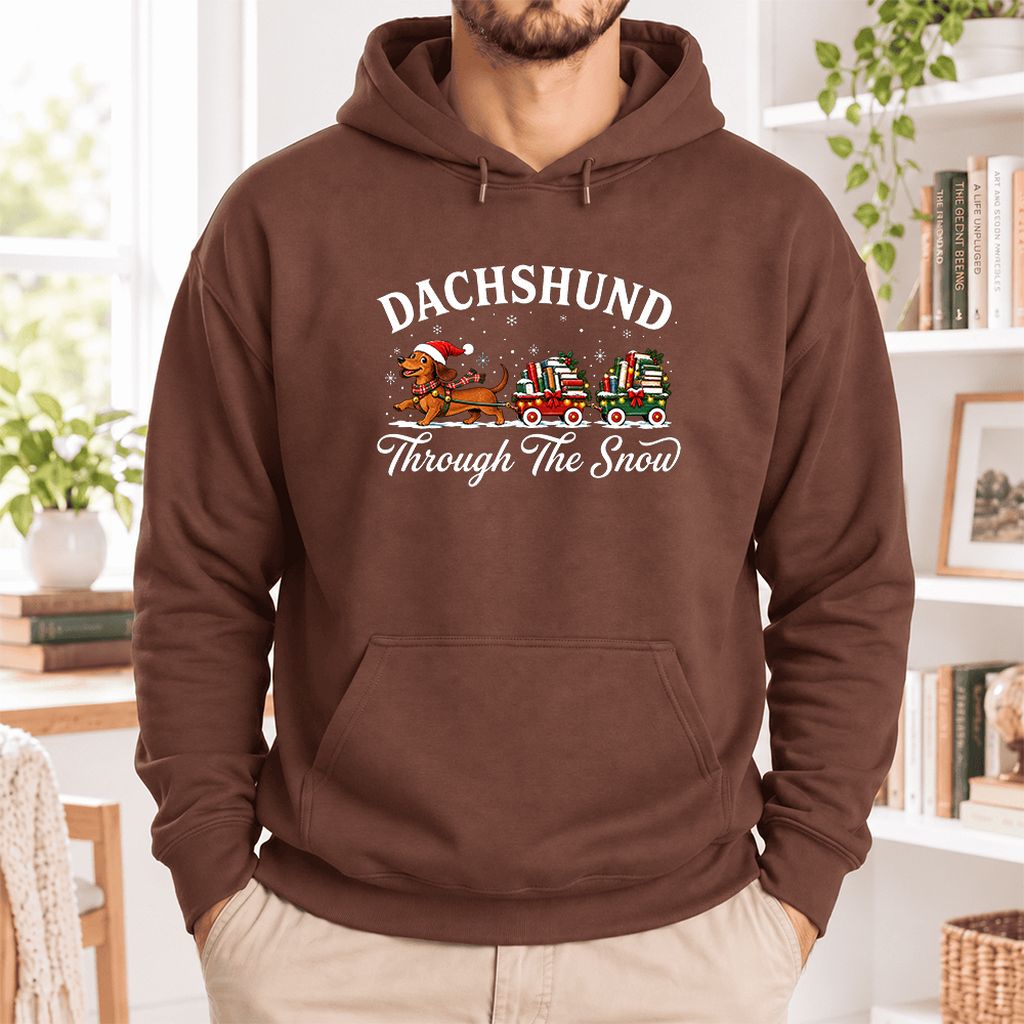Dachshund Through The Snow Softstyle Hoodie | Christmas Dog Lover Reader Gift Cocoa