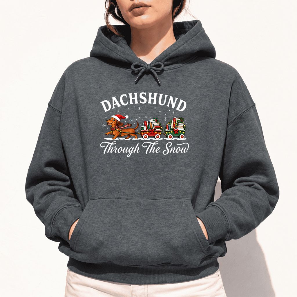 Dachshund Through The Snow Softstyle Hoodie | Christmas Dog Lover Reader Gift Dark Heather