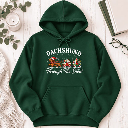 Dachshund Through The Snow Softstyle Hoodie | Christmas Dog Lover Reader Gift Forest Green