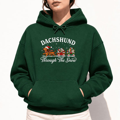 Dachshund Through The Snow Softstyle Hoodie | Christmas Dog Lover Reader Gift Forest Green