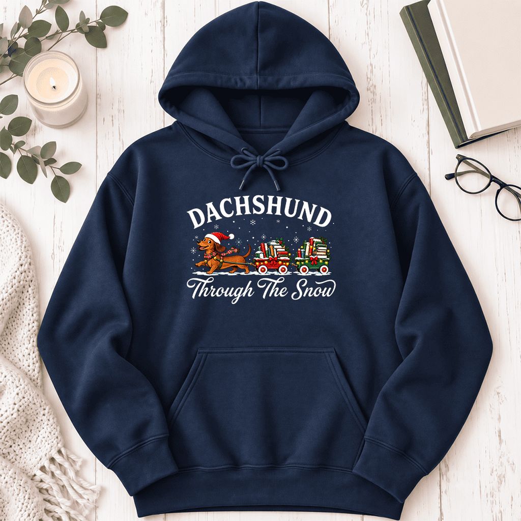 Dachshund Through The Snow Softstyle Hoodie | Christmas Dog Lover Reader Gift Navy