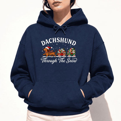 Dachshund Through The Snow Softstyle Hoodie | Christmas Dog Lover Reader Gift Navy