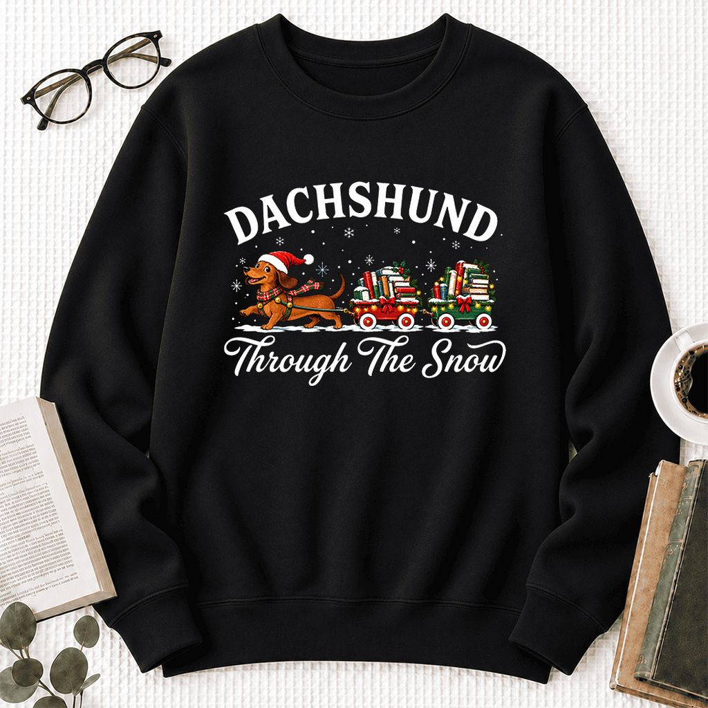 Dachshund Through The Snow Softstyle Sweatshirt | Dog Lover Reader Gift Black