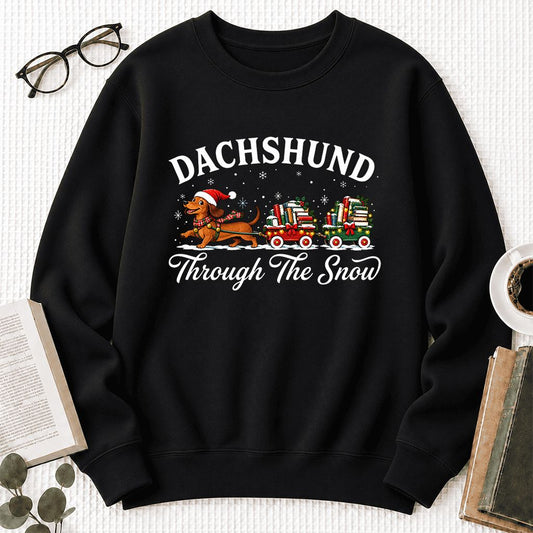 Dachshund Through The Snow Softstyle Sweatshirt | Dog Lover Reader Gift Black