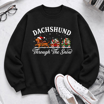 Dachshund Through The Snow Softstyle Sweatshirt | Dog Lover Reader Gift Black