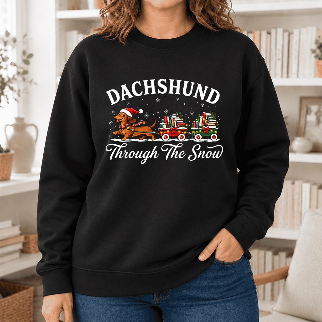 Dachshund Through The Snow Softstyle Sweatshirt | Dog Lover Reader Gift Black
