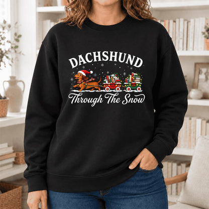 Dachshund Through The Snow Softstyle Sweatshirt | Dog Lover Reader Gift Black