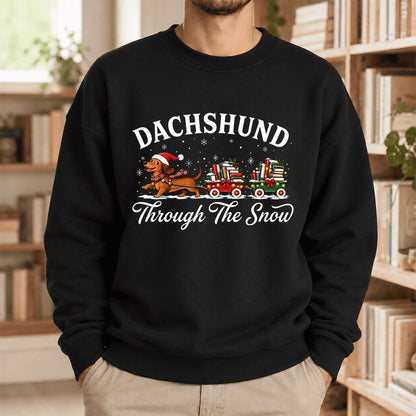Dachshund Through The Snow Softstyle Sweatshirt | Dog Lover Reader Gift Black