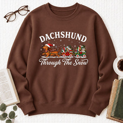 Dachshund Through The Snow Softstyle Sweatshirt | Dog Lover Reader Gift Cocoa