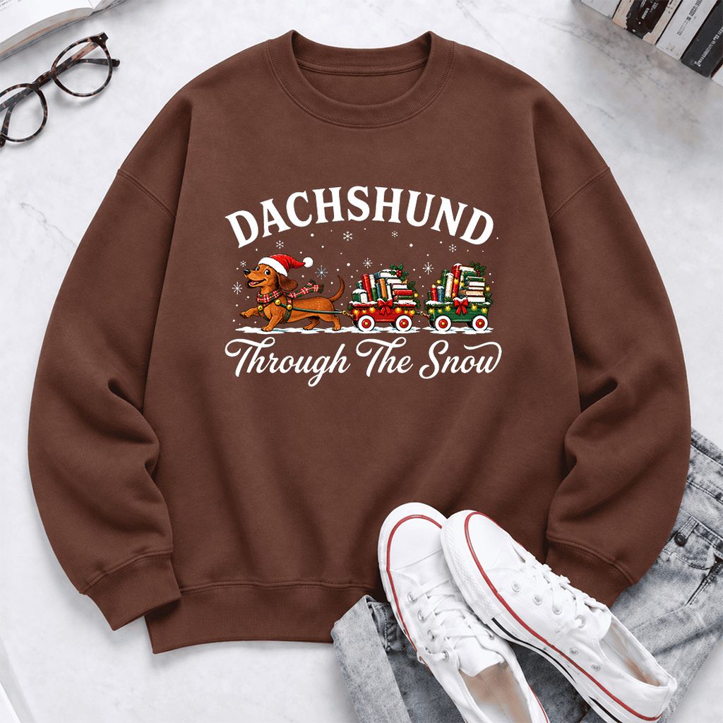 Dachshund Through The Snow Softstyle Sweatshirt | Dog Lover Reader Gift Cocoa