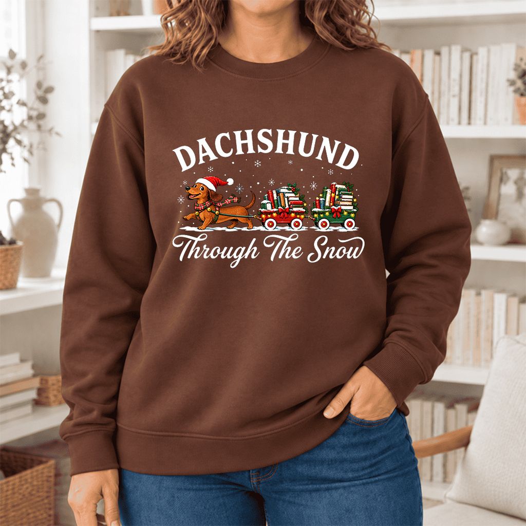 Dachshund Through The Snow Softstyle Sweatshirt | Dog Lover Reader Gift Cocoa
