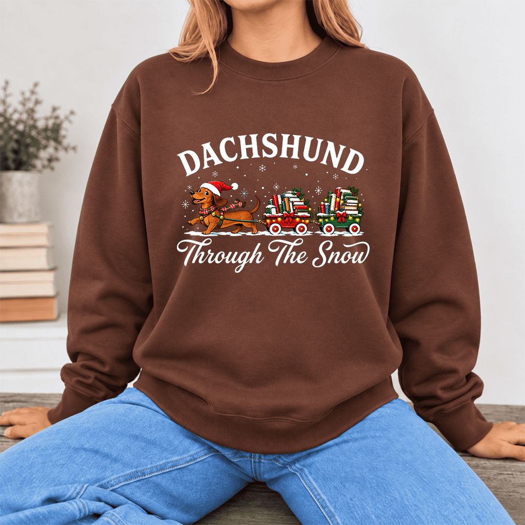 Dachshund Through The Snow Softstyle Sweatshirt | Dog Lover Reader Gift Cocoa
