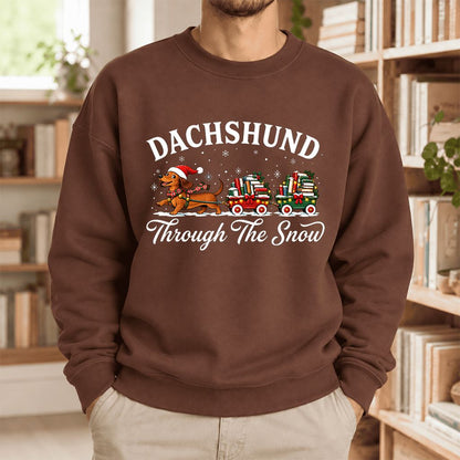 Dachshund Through The Snow Softstyle Sweatshirt | Dog Lover Reader Gift Cocoa