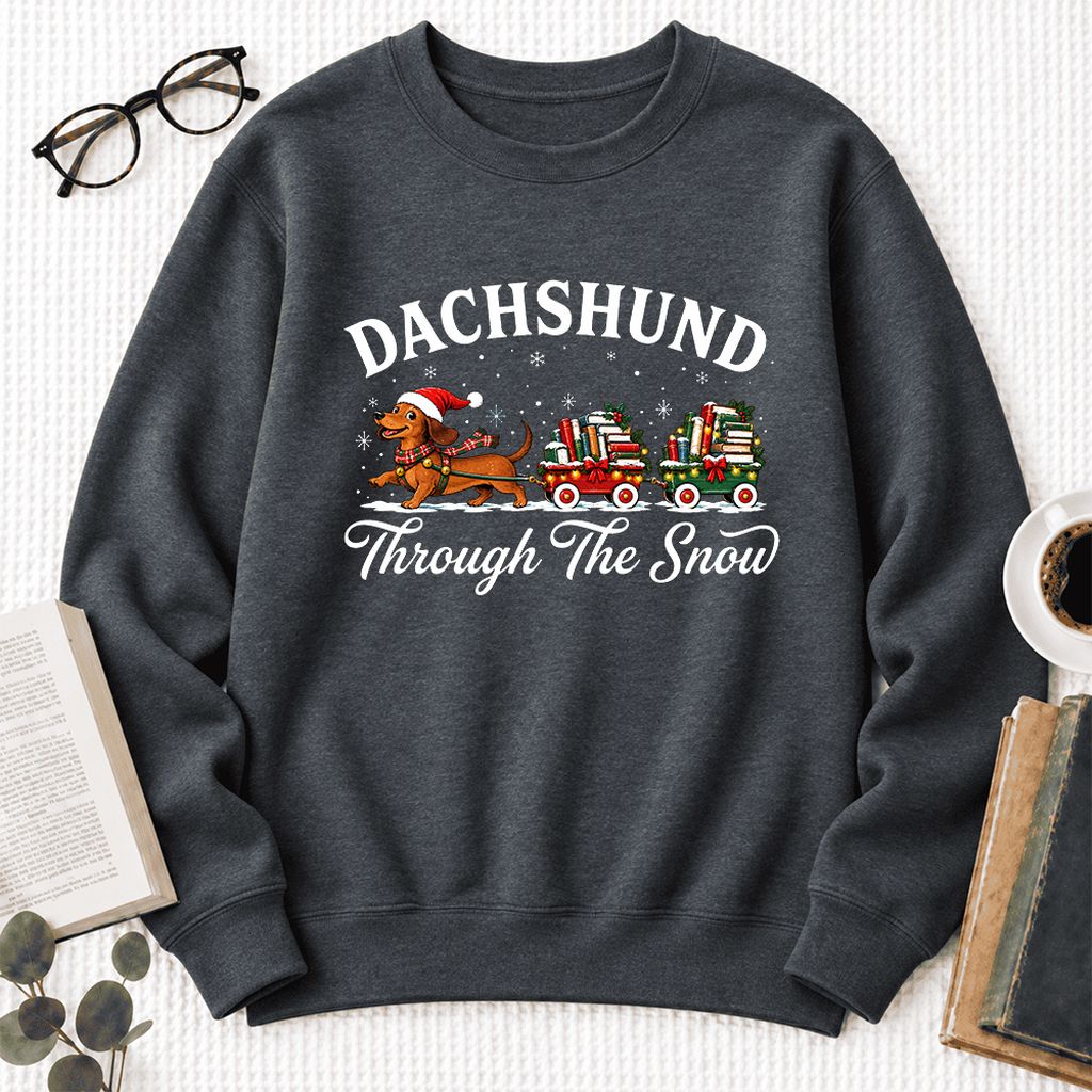 Dachshund Through The Snow Softstyle Sweatshirt | Dog Lover Reader Gift Dark Heather