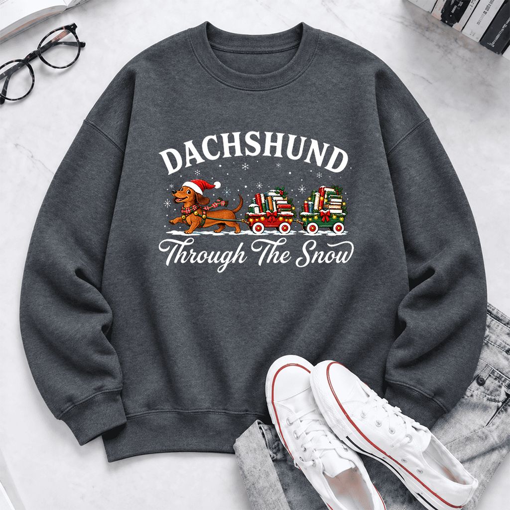 Dachshund Through The Snow Softstyle Sweatshirt | Dog Lover Reader Gift Dark Heather