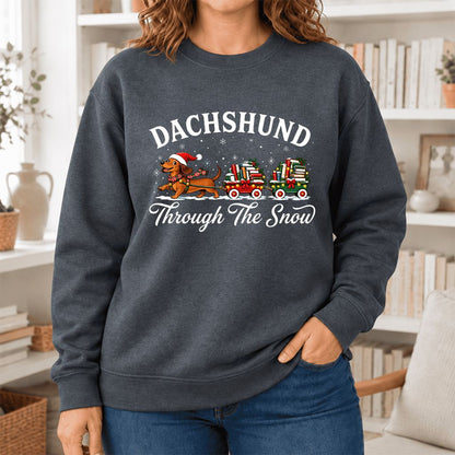 Dachshund Through The Snow Softstyle Sweatshirt | Dog Lover Reader Gift Dark Heather