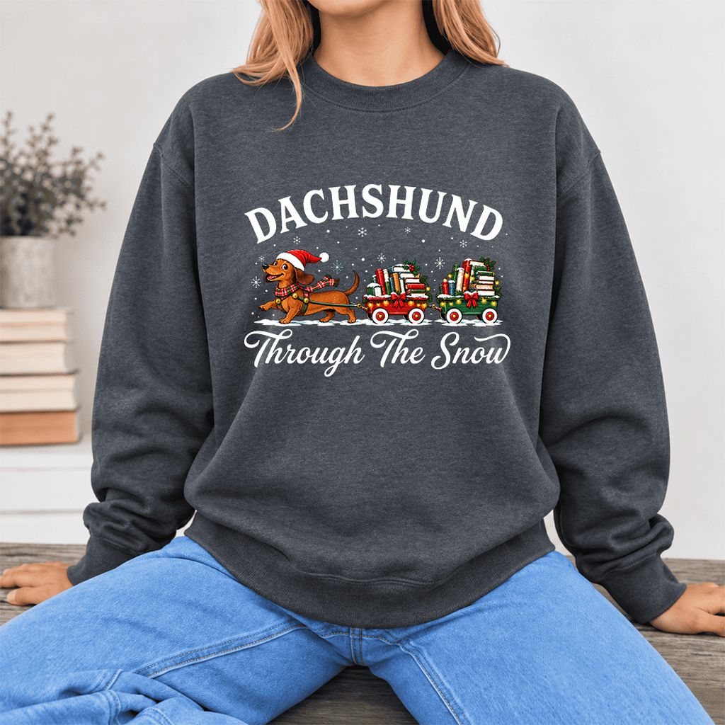 Dachshund Through The Snow Softstyle Sweatshirt | Dog Lover Reader Gift Dark Heather