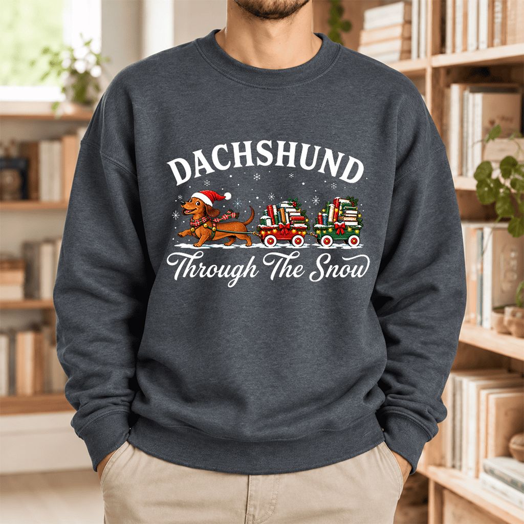 Dachshund Through The Snow Softstyle Sweatshirt | Dog Lover Reader Gift Dark Heather