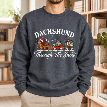 Dachshund Through The Snow Softstyle Sweatshirt | Dog Lover Reader Gift Dark Heather
