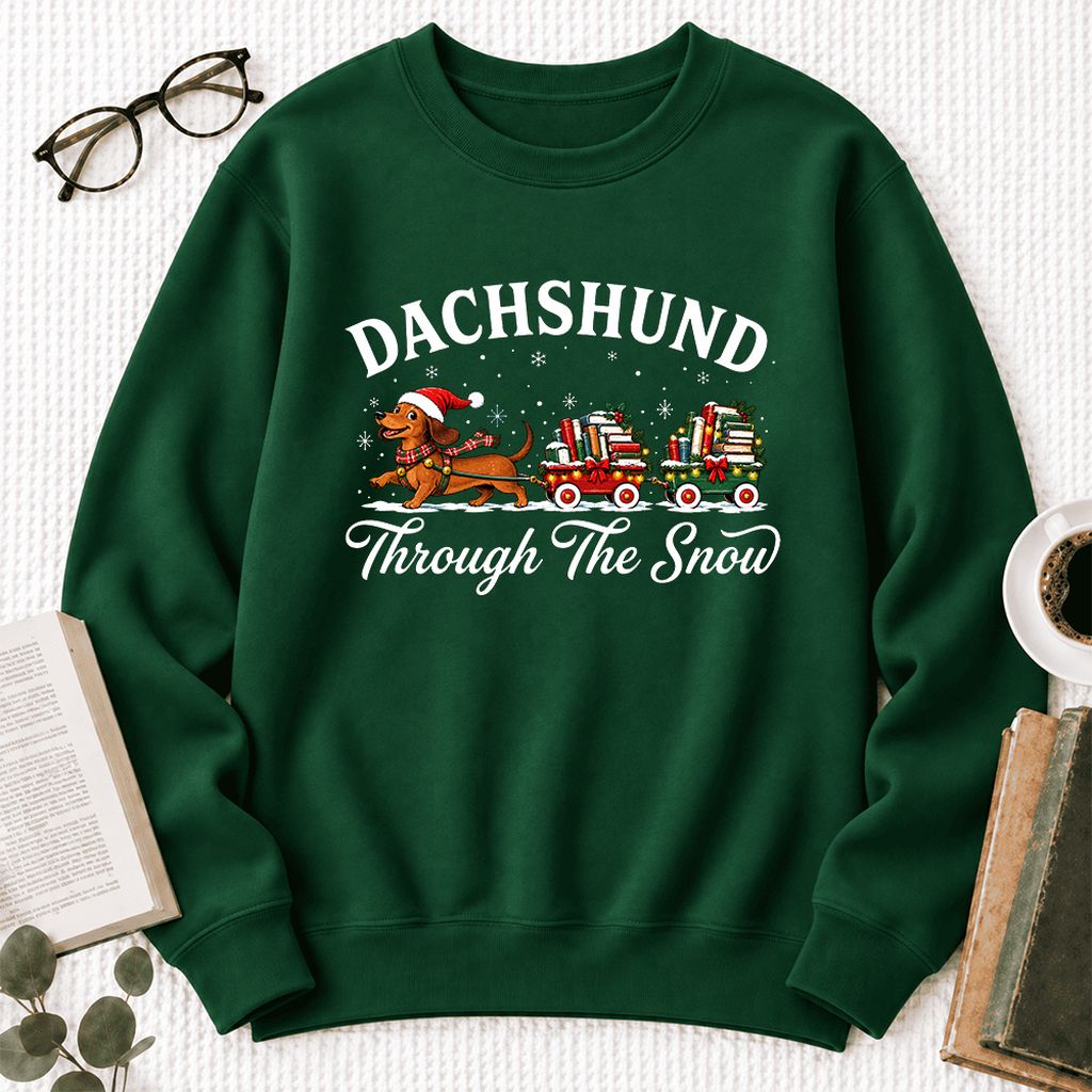 Dachshund Through The Snow Softstyle Sweatshirt | Dog Lover Reader Gift Forest Green