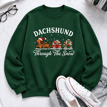 Dachshund Through The Snow Softstyle Sweatshirt | Dog Lover Reader Gift Forest Green