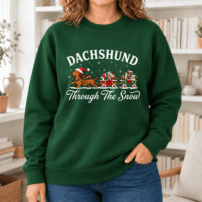 Dachshund Through The Snow Softstyle Sweatshirt | Dog Lover Reader Gift Forest Green