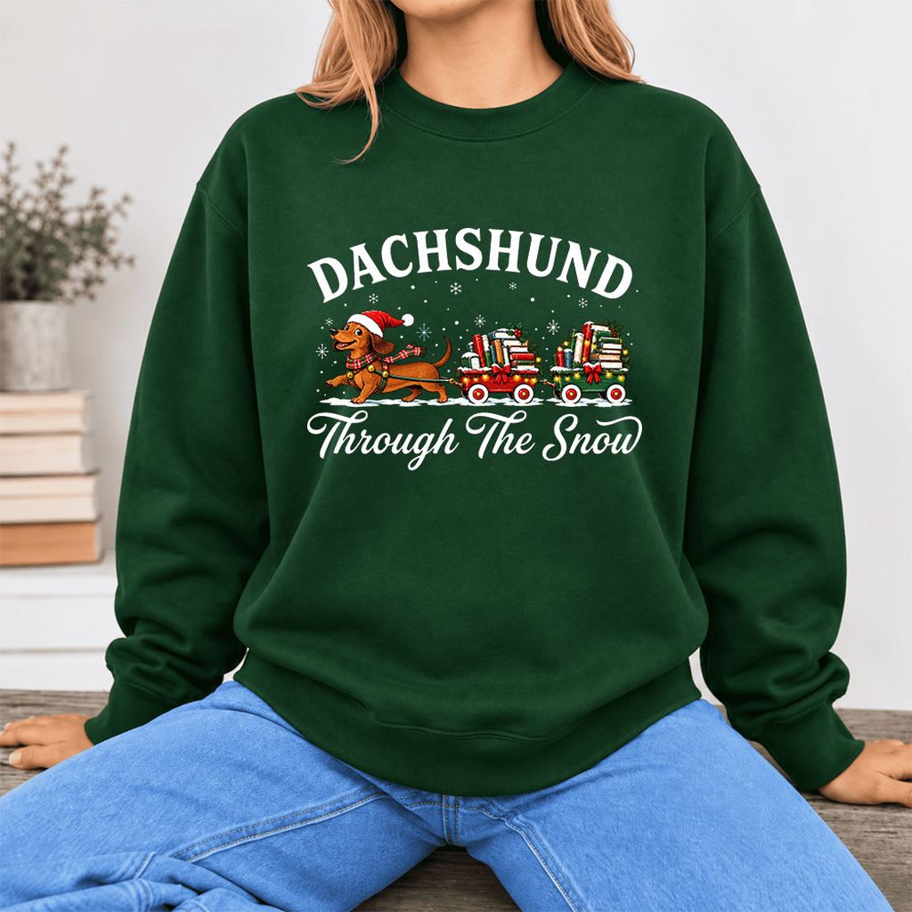 Dachshund Through The Snow Softstyle Sweatshirt | Dog Lover Reader Gift Forest Green