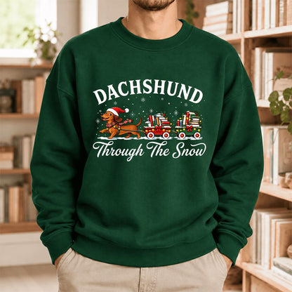 Dachshund Through The Snow Softstyle Sweatshirt | Dog Lover Reader Gift Forest Green