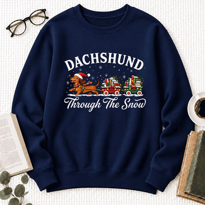 Dachshund Through The Snow Softstyle Sweatshirt | Dog Lover Reader Gift Navy
