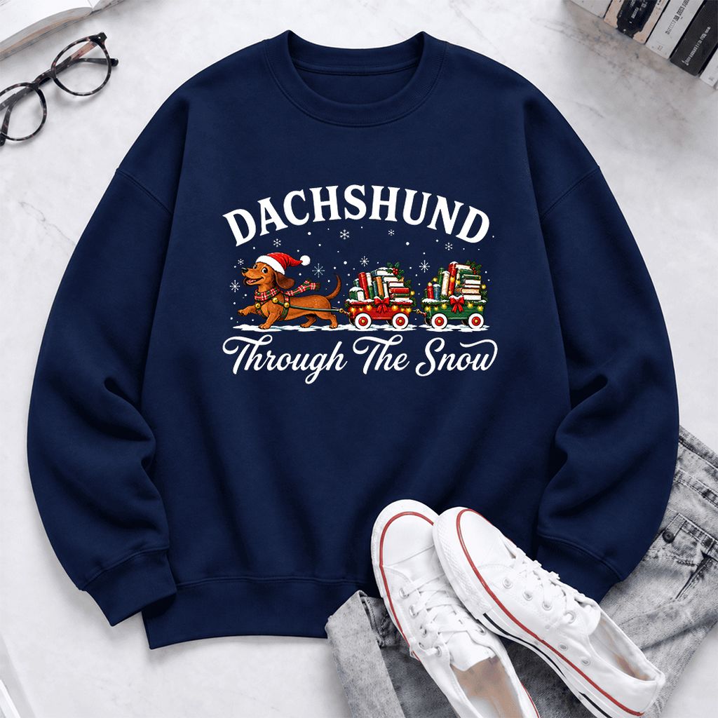 Dachshund Through The Snow Softstyle Sweatshirt | Dog Lover Reader Gift Navy