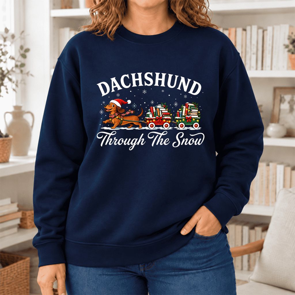 Dachshund Through The Snow Softstyle Sweatshirt | Dog Lover Reader Gift Navy