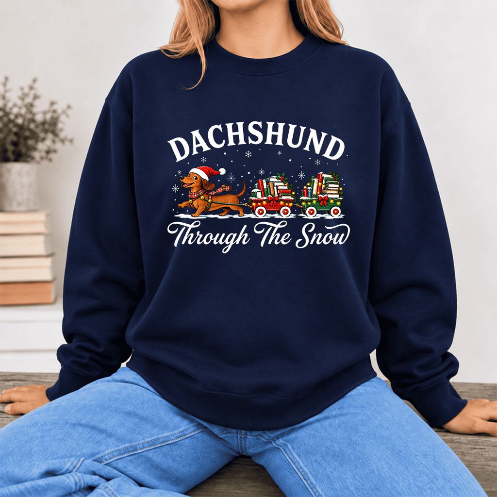 Dachshund Through The Snow Softstyle Sweatshirt | Dog Lover Reader Gift Navy