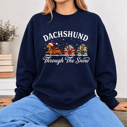 Dachshund Through The Snow Softstyle Sweatshirt | Dog Lover Reader Gift Navy