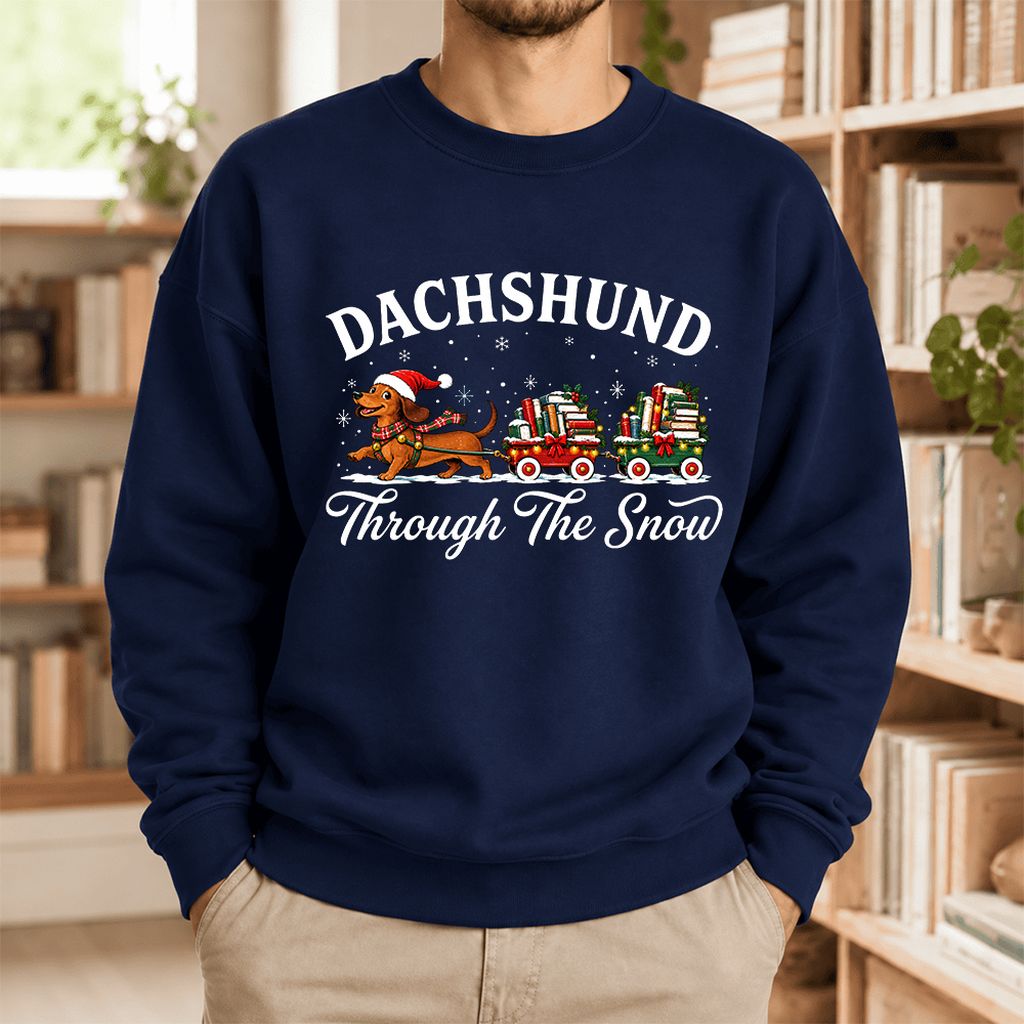 Dachshund Through The Snow Softstyle Sweatshirt | Dog Lover Reader Gift Navy