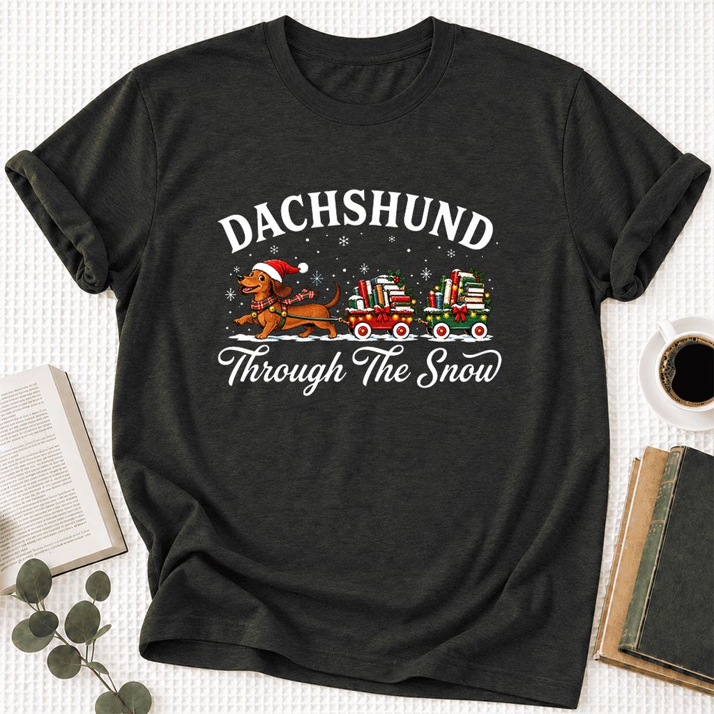 Dachshund Through The Snow Ultra-Soft Cotton T-Shirt | Christmas Dog Lover Gift Black Heather
