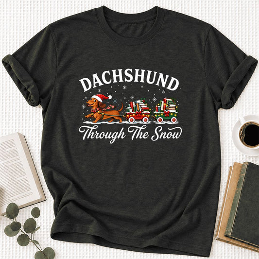 Dachshund Through The Snow Ultra-Soft Cotton T-Shirt | Christmas Dog Lover Gift Black Heather