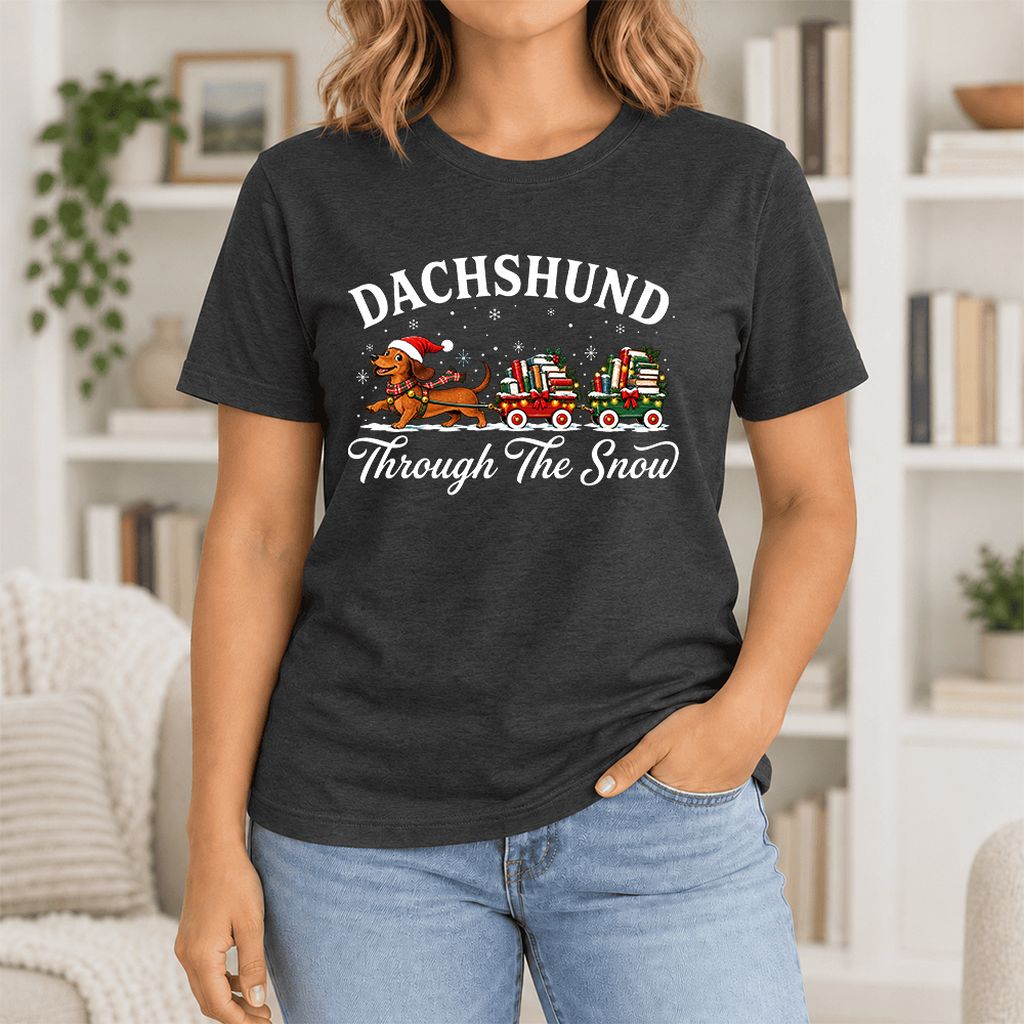 Dachshund Through The Snow Ultra-Soft Cotton T-Shirt | Christmas Dog Lover Gift Black Heather