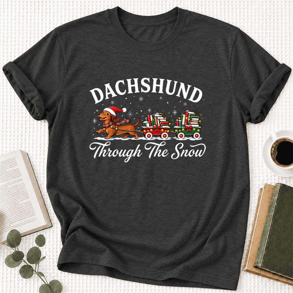 Dachshund Through The Snow Ultra-Soft Cotton T-Shirt | Christmas Dog Lover Gift Dark Grey Heather
