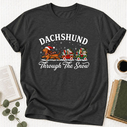 Dachshund Through The Snow Ultra-Soft Cotton T-Shirt | Christmas Dog Lover Gift Dark Grey Heather