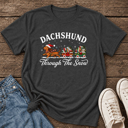 Dachshund Through The Snow Ultra-Soft Cotton T-Shirt | Christmas Dog Lover Gift Dark Grey Heather