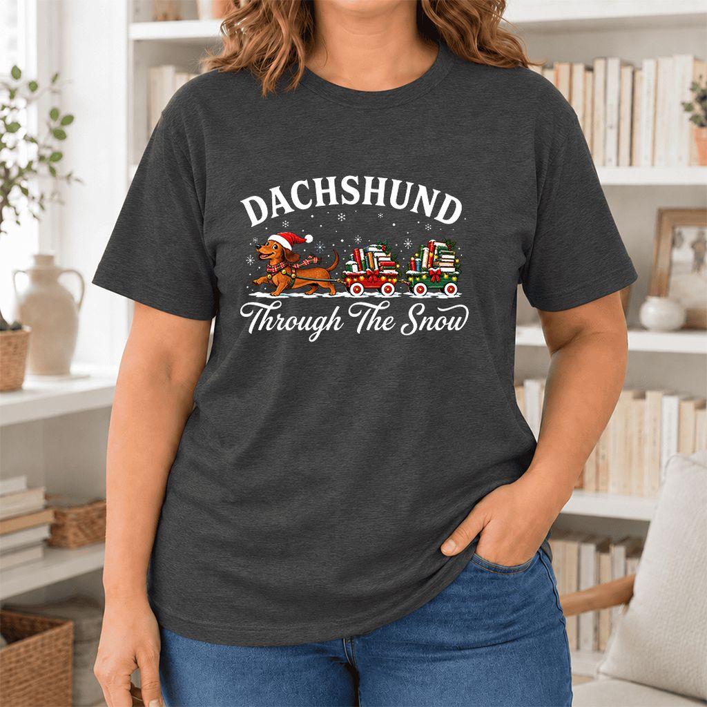 Dachshund Through The Snow Ultra-Soft Cotton T-Shirt | Christmas Dog Lover Gift Dark Grey Heather