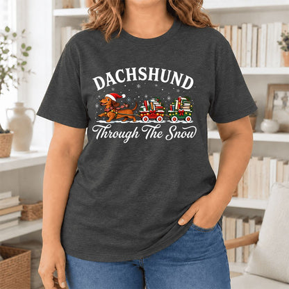Dachshund Through The Snow Ultra-Soft Cotton T-Shirt | Christmas Dog Lover Gift Dark Grey Heather