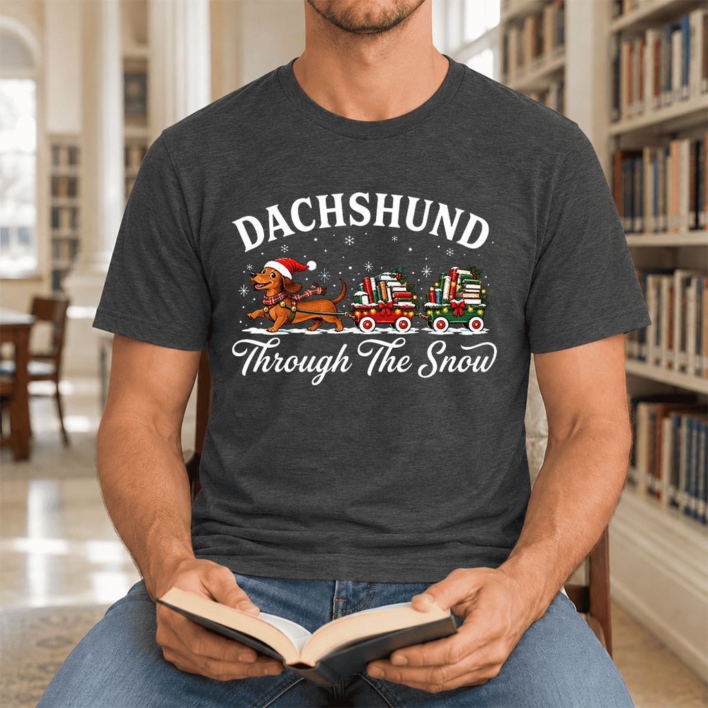 Dachshund Through The Snow Ultra-Soft Cotton T-Shirt | Christmas Dog Lover Gift Dark Grey Heather