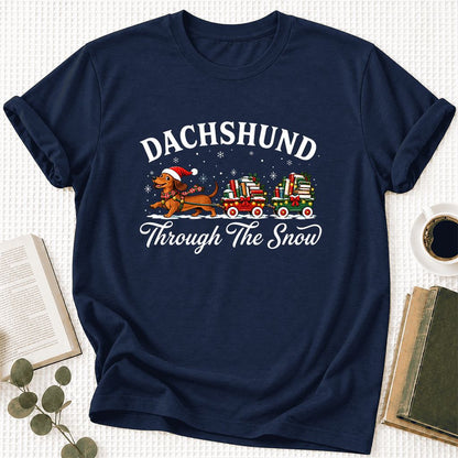 Dachshund Through The Snow Ultra-Soft Cotton T-Shirt | Christmas Dog Lover Gift Navy