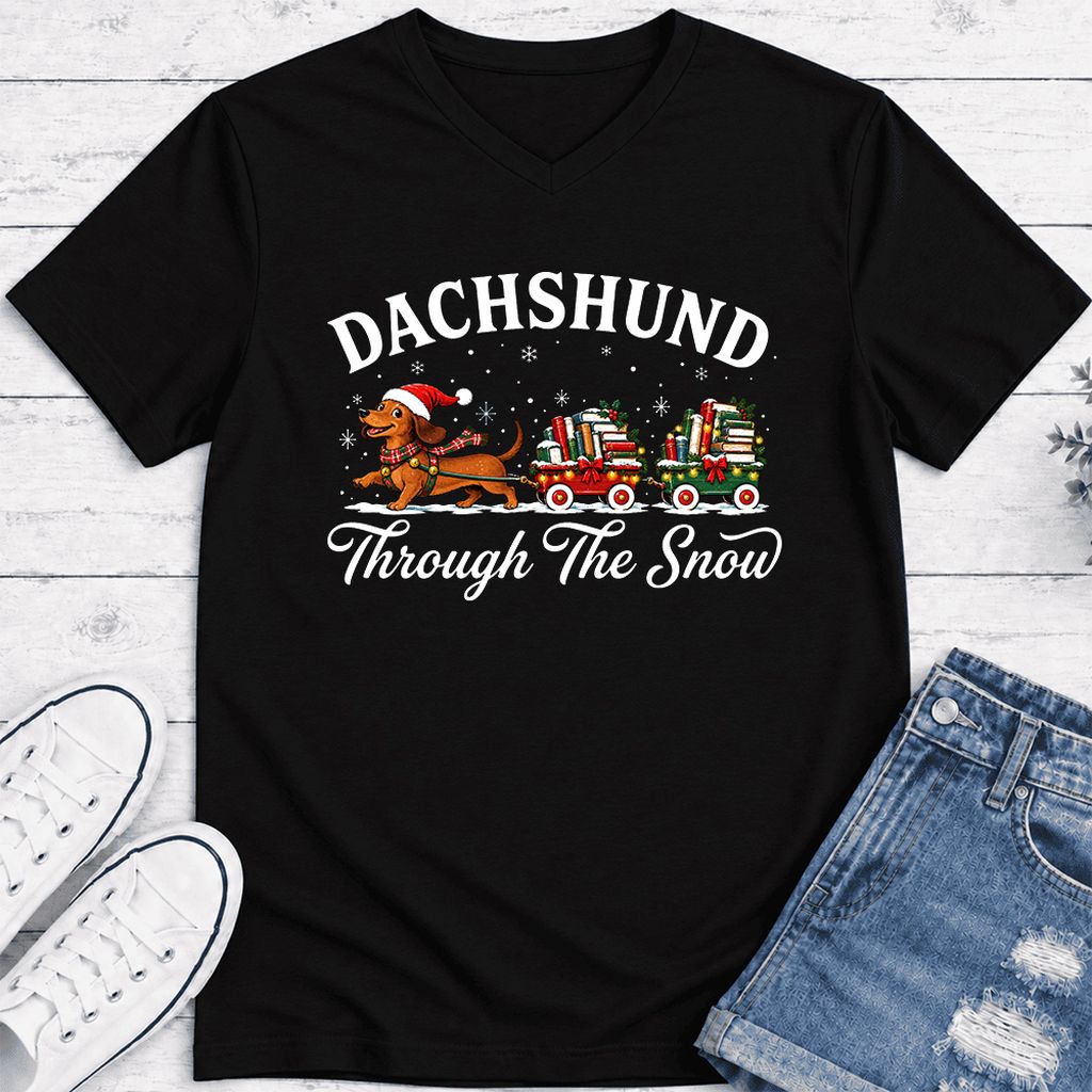 Dachshund Through The Snow Ultra-Soft V-Neck | Christmas Dog Lover Reader Gift Black