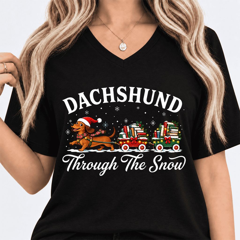 Dachshund Through The Snow Ultra-Soft V-Neck | Christmas Dog Lover Reader Gift Black