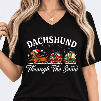 Dachshund Through The Snow Ultra-Soft V-Neck | Christmas Dog Lover Reader Gift Black