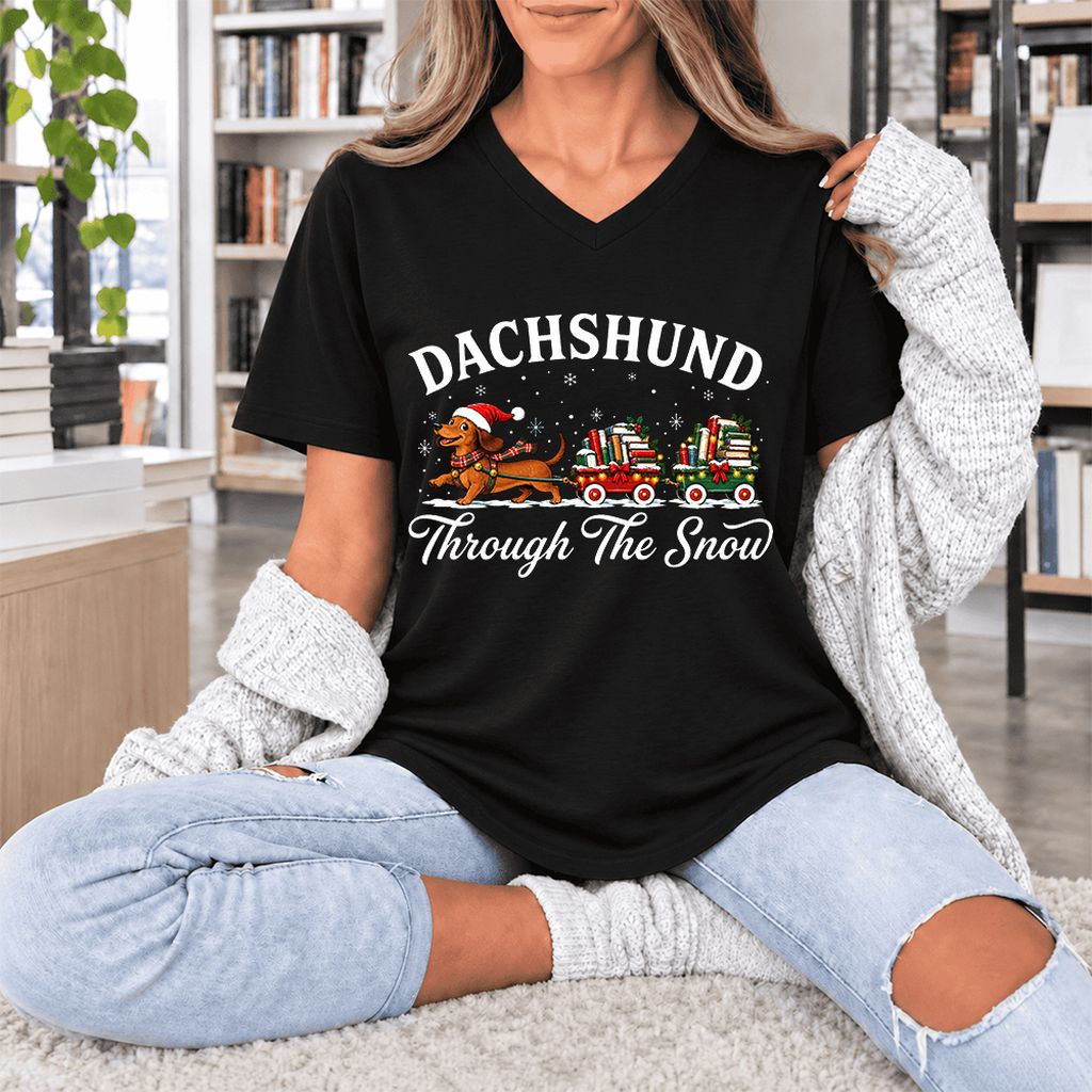 Dachshund Through The Snow Ultra-Soft V-Neck | Christmas Dog Lover Reader Gift Black