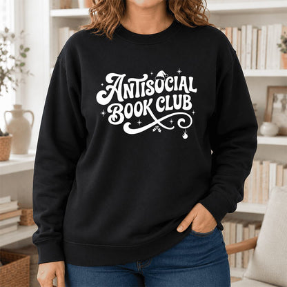Antisocial Book Club Printed Sweatshirt | Christmas Book Lover Gift Black