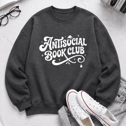 Antisocial Book Club Printed Sweatshirt | Christmas Book Lover Gift Dark Heather
